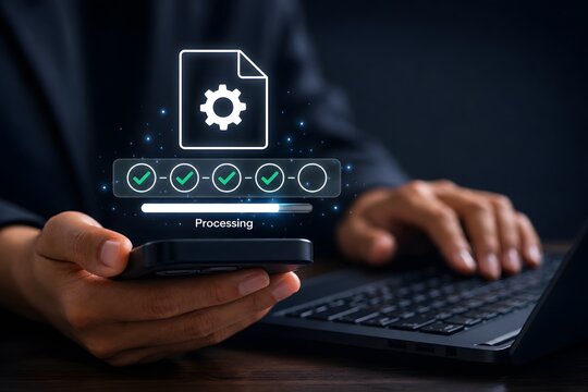 Business Process Automation workflow enabling digital operations management, document processing, task execution monitoring, enterprise productivity improvement and operational efficiency optimization
