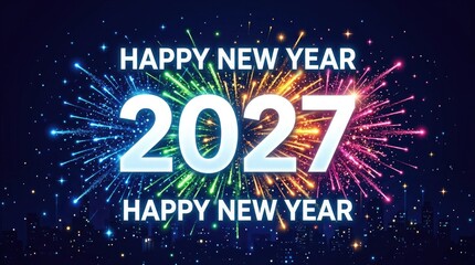 Naklejka premium Celebrating the arrival of 2027 with spectacular fireworks and joyful wishes for a bright and prosperous new year for everyone