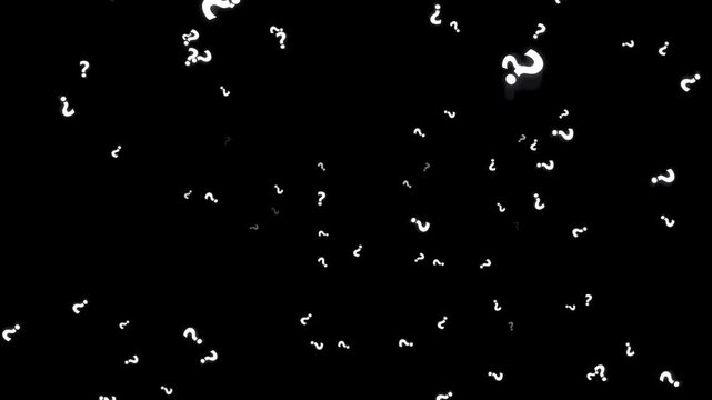 Animated question marks floating in dark space representing confusion or mystery.