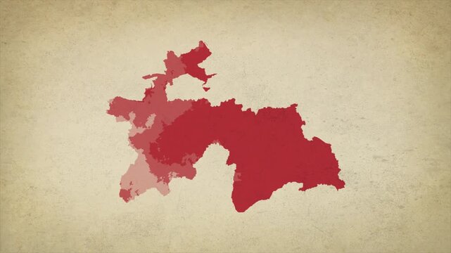 Animated Appearing TAJIKISTAN Map Isolated on Vintage Background