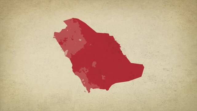 Animated Appearing SAUDI ARABIA Map Isolated on Vintage Background
