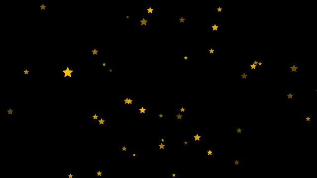 Colorful Star Explosion Animation with Alpha Channel in Blue, Cyan, Pink, Yellow, Purple and Green. Glowing Flying Stars with Light Trails for Celebration Effects.