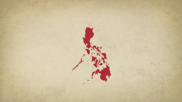 Animated Appearing PHILIPPINES Map Isolated on Vintage Background
