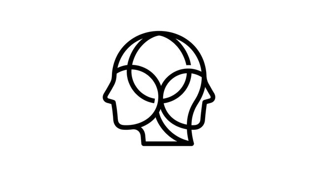 Minimalist mental wellness icon featuring two human head profiles with interconnected lines isolated on a transparent background