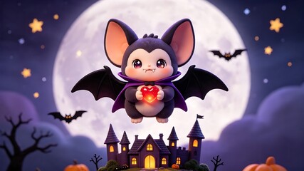 Fototapeta premium Cute Baby Vampire Bat Halloween Character in 3D