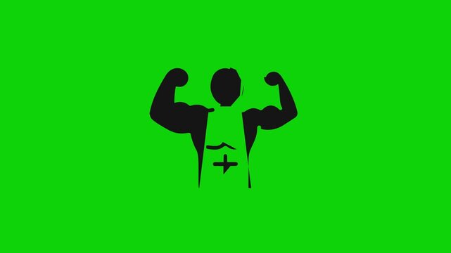 Muscular Man Flexing Arms Icon on Green Screen Fitness Concept