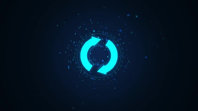 Abstract digital visualization of a circular refresh or sync icon with floating binary data streams