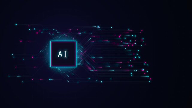 Artificial intelligence concept represented by glowing circuits and the letters AI on a dark background