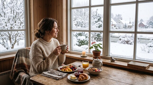 Winter breakfast by the window