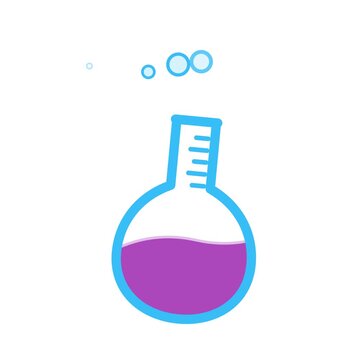 Minimalist vector icon of a chemistry flask with purple liquid on a white background.