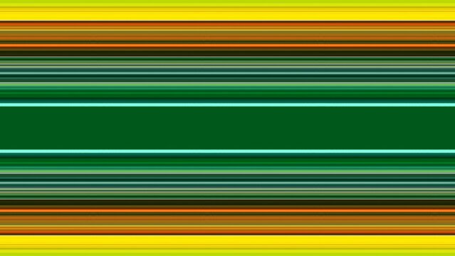 Minimalist abstract horizontal stripes background pattern with blank center banner for text note, modern linear nameplate graphic design element with green and yellow lines
