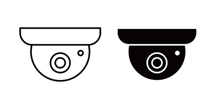 Security camera icon in outline and solid style, isolated on white background. Commonly used in surveillance, safety, and smart home apps and websites.