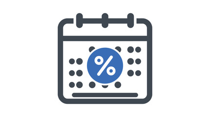 Fototapeta premium Calendar icon featuring a blue percentage sign to represent special discount dates for marketing campaigns and seasonal business retail sales events