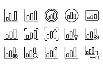 Obraz premium Set of fifteen hand drawn bar chart icons for business data analysis and financial reporting presentations