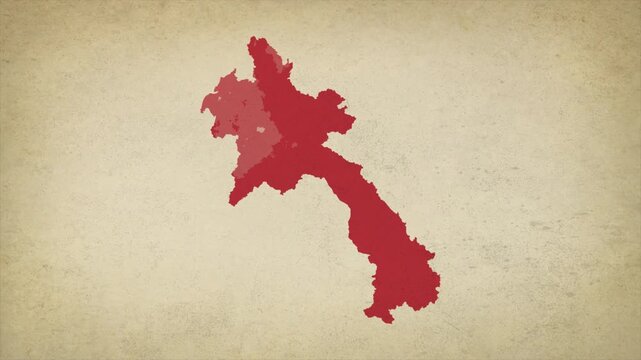 Animated Appearing LAOS Map Isolated on Vintage Background