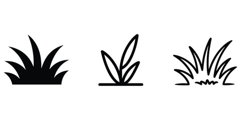 Black silhouette and outline icons of grass clumps for environmental design © Shamsun