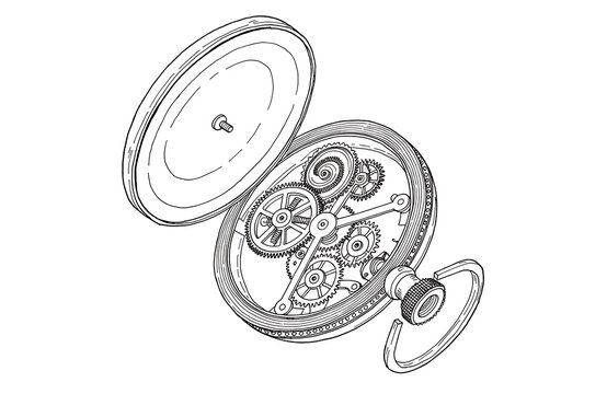 Vintage pocket watch with open mechanism showing gears inside