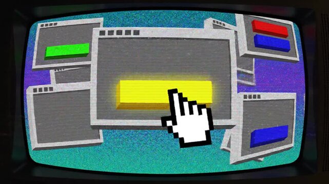 Retro Computer Interface Cursor Clicks Through Pop up Windows