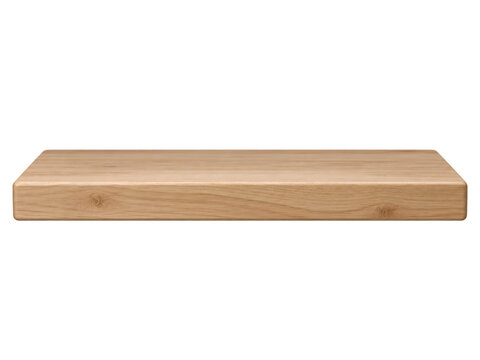 A short, light wood floating shelf with natural grain patterns and softly rounded edges, viewed slightly from above.