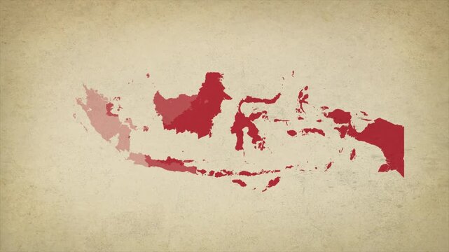 Animated Appearing INDONESIA Map Isolated on Vintage Background