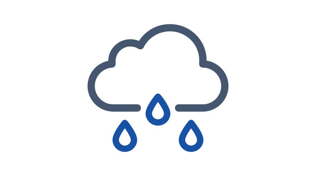 Rainy cloud vector icon illustration featuring a simple blue and grey line art design suitable for modern digital weather interfaces