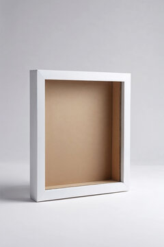 Empty white shadow box frame mockup on grey background