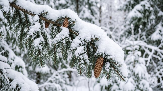A snow-covered fir tree in close-up