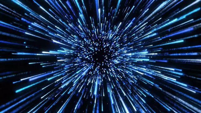 Abstract blue light streaks burst outwards on dark background motion graphics background zoom effect sci fi concept.