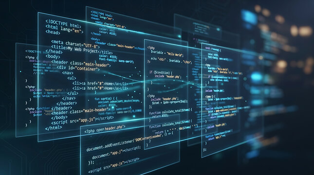 Coding Projects With Software Development Code Shown On Transparent