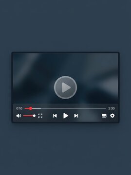 Modern Dark Video Player Interface Mockup with Play Button and Control Bar for Web and Mobile UI Design