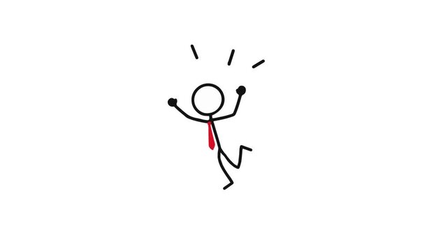 Happy Stick Figure Businessman Jumping in Celebration of Success