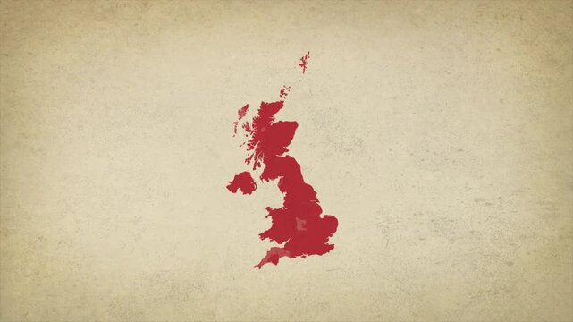 Animated Appearing UNITED KINGDOM Map Isolated on Vintage Background