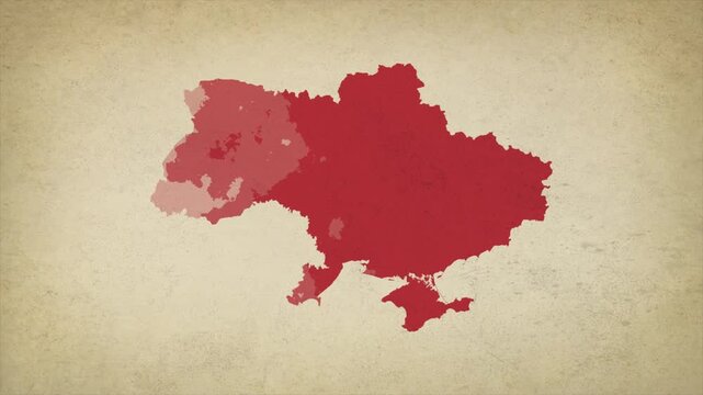 Animated Appearing UKRAINE Map Isolated on Vintage Background