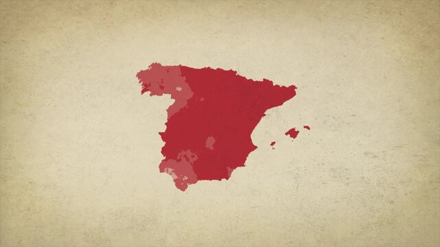 Animated Appearing SPAIN Map Isolated on Vintage Background