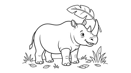 Obraz premium Cute cartoon rhinoceros with leaf on back