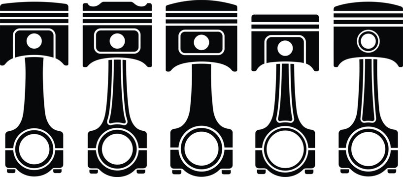 Silhouette of a piston performing mechanical work in technical illustration with copy space