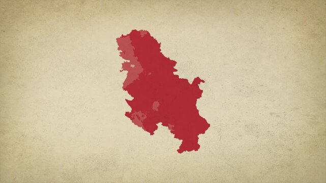 Animated Appearing SERBIA Map Isolated on Vintage Background