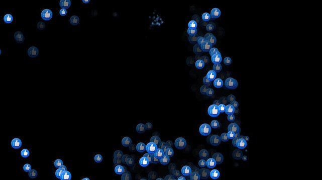 Blue Thumbs Up Like Icons Forming Downward Arrow on Black Background