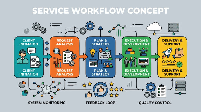 Service Workflow Concept Infographic Diagram.