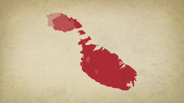 Animated Appearing MALTA Map Isolated on Vintage Background