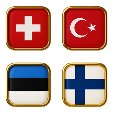 Flag icon set of Estonia, Turkey, and Finland