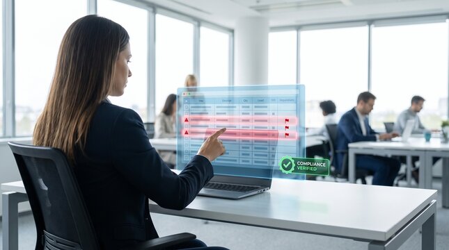 Professional auditor reviewing flagged financial data on a digital interface