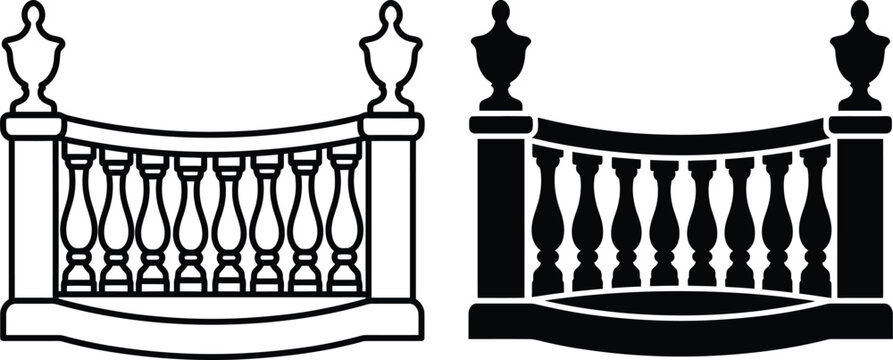 Balustrade silhouette with decorative spindles and finials on white background