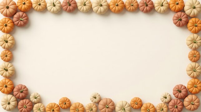 Full rectangular frame made of mini pumpkins for thanksgiving holiday greeting