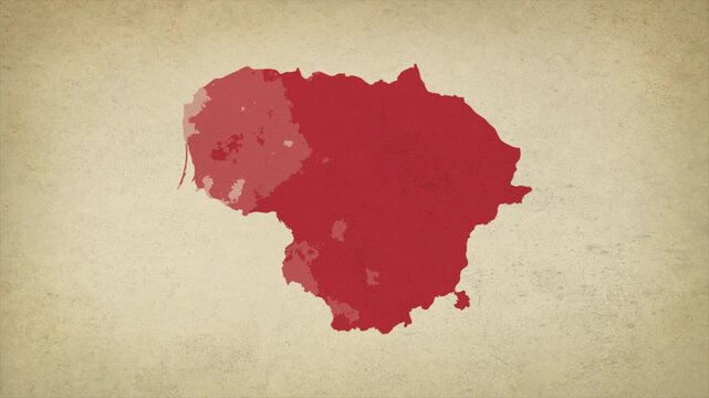 Animated Appearing LITHUANIA Map Isolated on Vintage Background