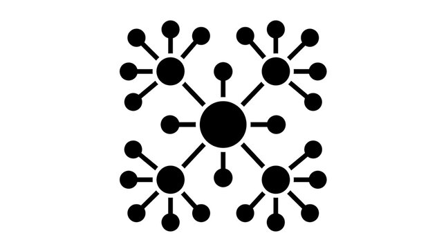 Black network node icon representing a centralized data structure on a transparent background