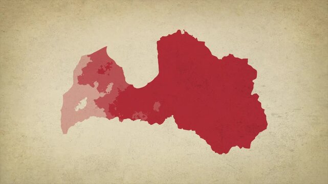 Animated Appearing LATVIA Map Isolated on Vintage Background
