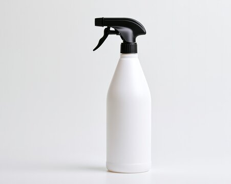 White spray bottle with black trigger nozzle against plain white background.