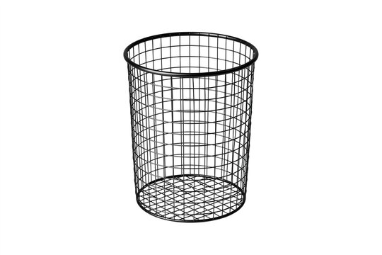 Wire Mesh Waste Basket, Black, Round Base, Metal Construction