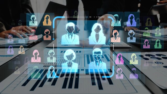 Abstract digital collage representing diverse professionals focused on data analysis and teamwork in a modern office setting with technology elements Sigmoid